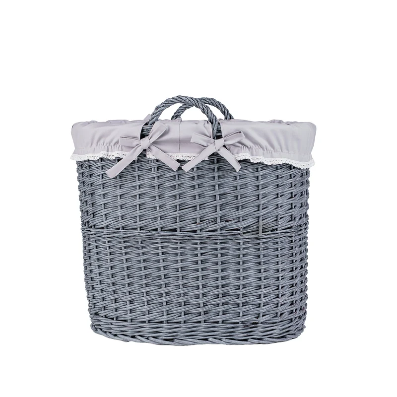 Celia wicker decorative storage basket with gray trim TheWickerStories