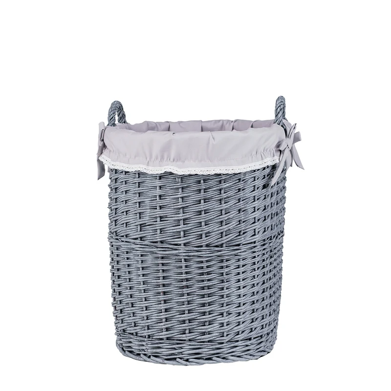 Celia wicker decorative storage basket with gray trim TheWickerStories