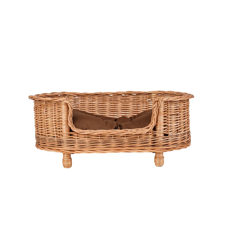 Esoria wicker pet basket with brown cushion TheWickerStories