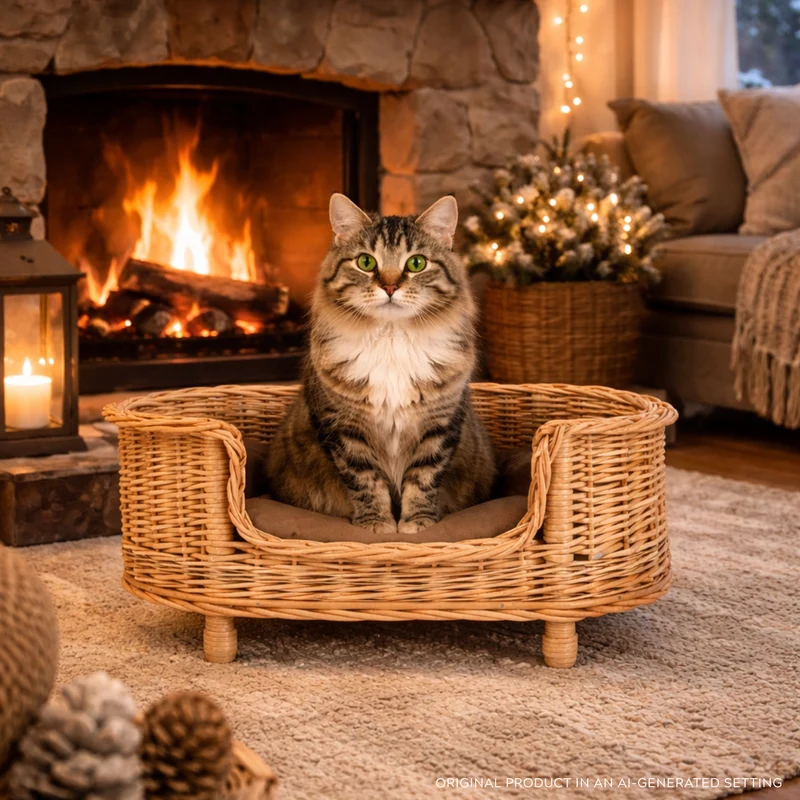 Esoria wicker pet basket with brown cushion TheWickerStories
