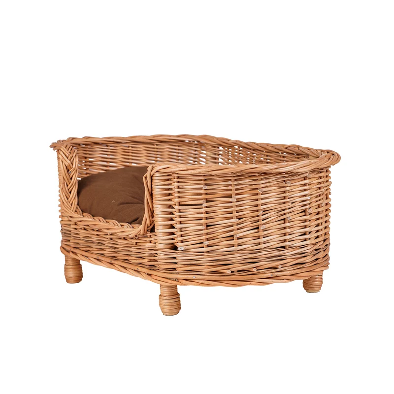 Esoria wicker pet basket with brown cushion TheWickerStories