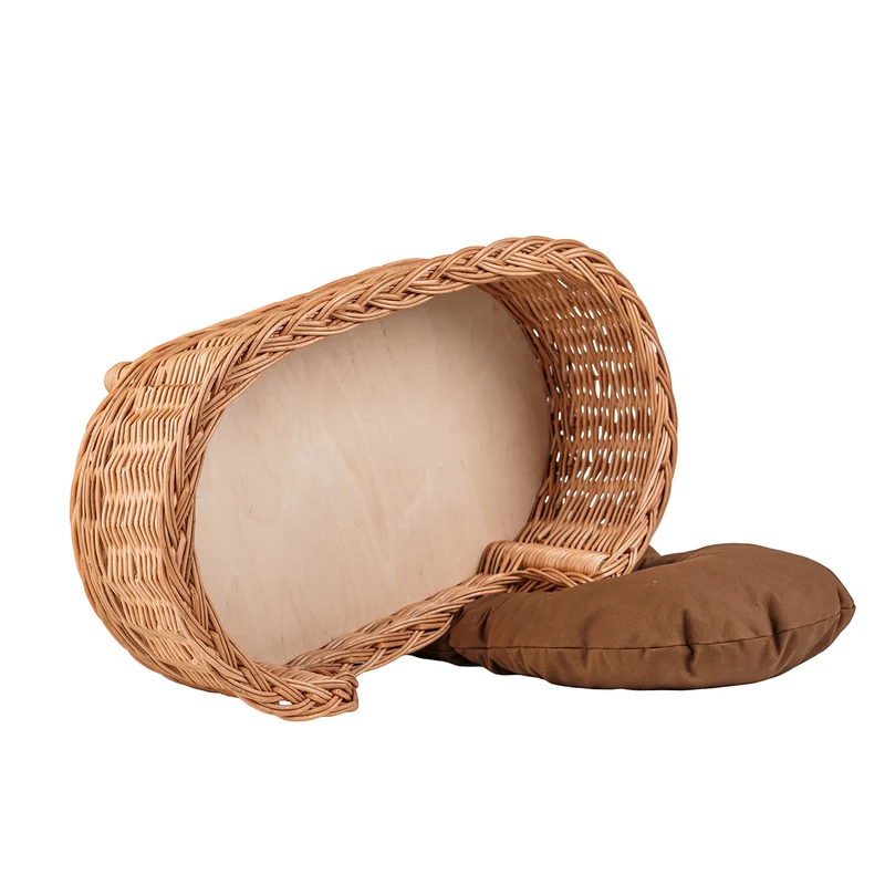 Esoria wicker pet basket with brown cushion TheWickerStories
