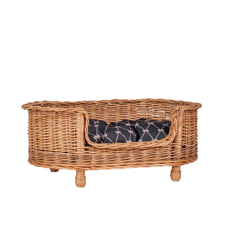 Esoria wicker pet basket with black cushion TheWickerStories