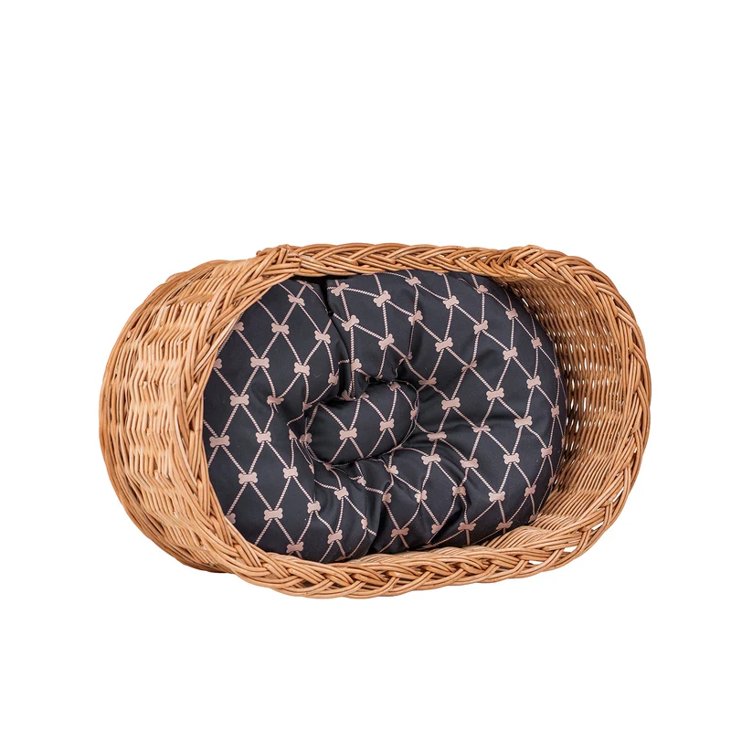 Esoria wicker pet basket with black cushion TheWickerStories