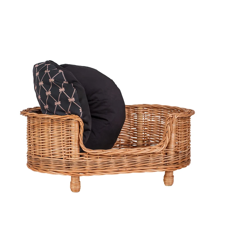 Esoria wicker pet basket with black cushion TheWickerStories