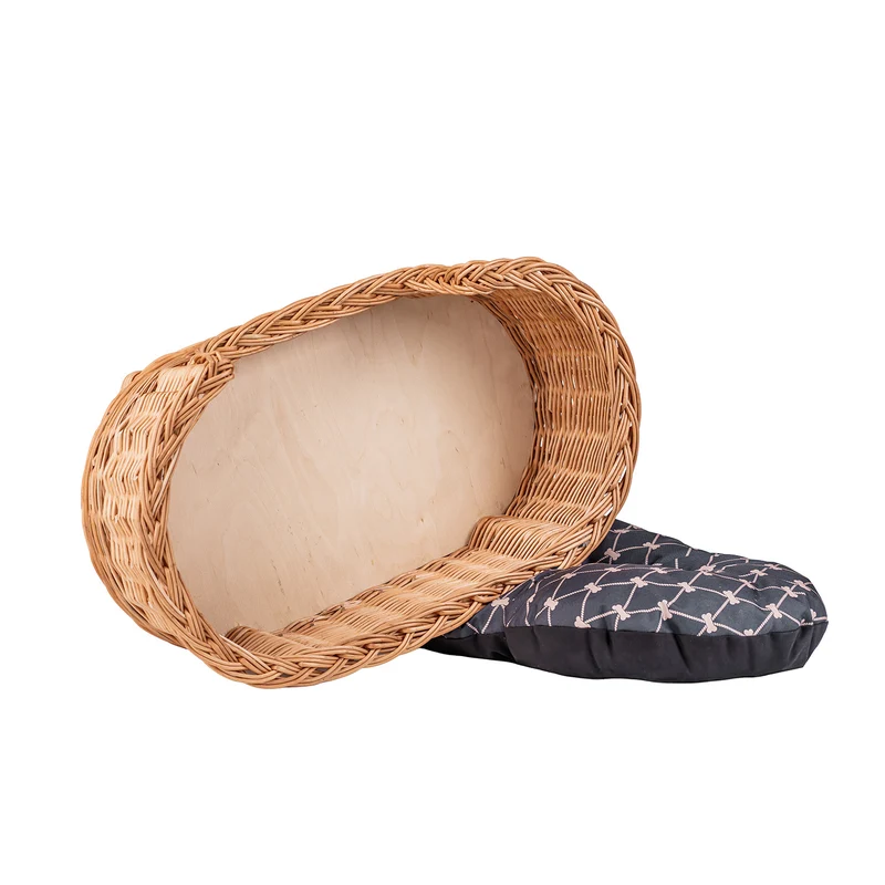 Esoria wicker pet basket with black cushion TheWickerStories