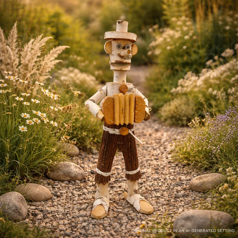 Lignum wooden decorative birch figurine for the garden – handmade garden decoration that complements wicker and rattan décor TheWickerStories
