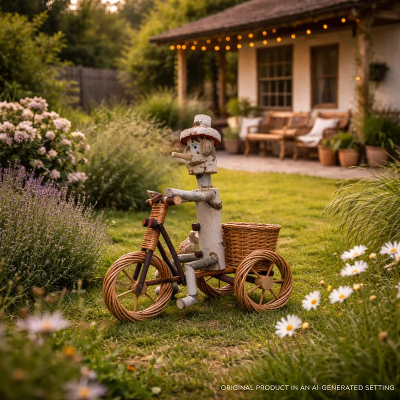 Lignum wooden decorative figurine with planter for the garden TheWickerStories