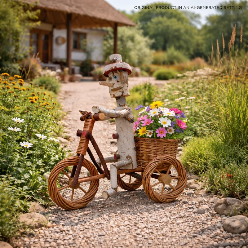 Lignum wooden decorative figurine with planter for the garden TheWickerStories