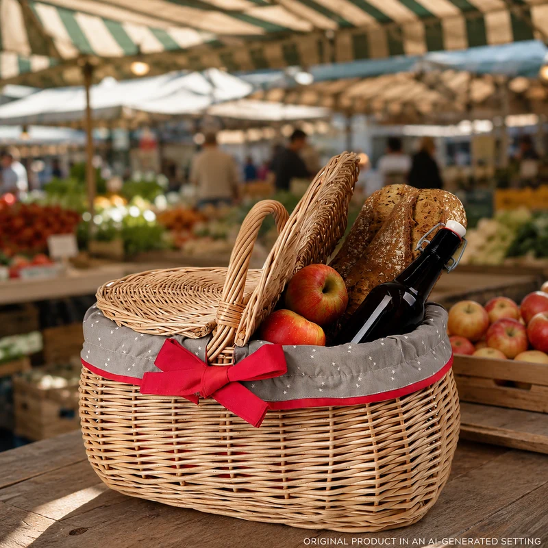 Kardia wicker picnic basket, shopping basket with lid and trim TheWickerStories
