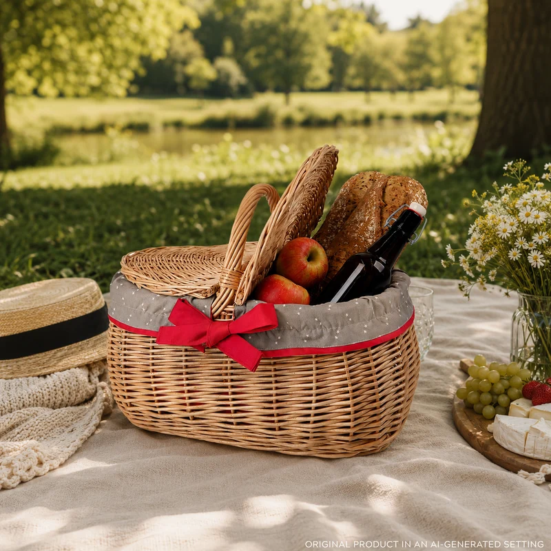 Kardia wicker picnic basket, shopping basket with lid and trim TheWickerStories