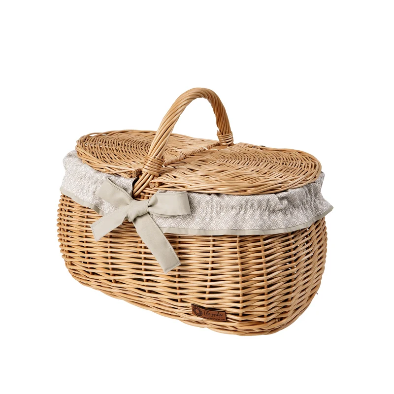 Kardia wicker picnic basket, shopping basket with lid and lining TheWickerStories