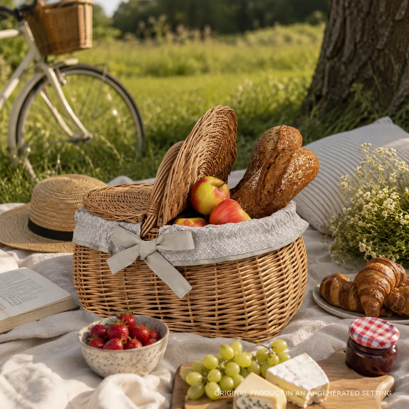 Kardia wicker picnic basket, shopping basket with lid and lining TheWickerStories