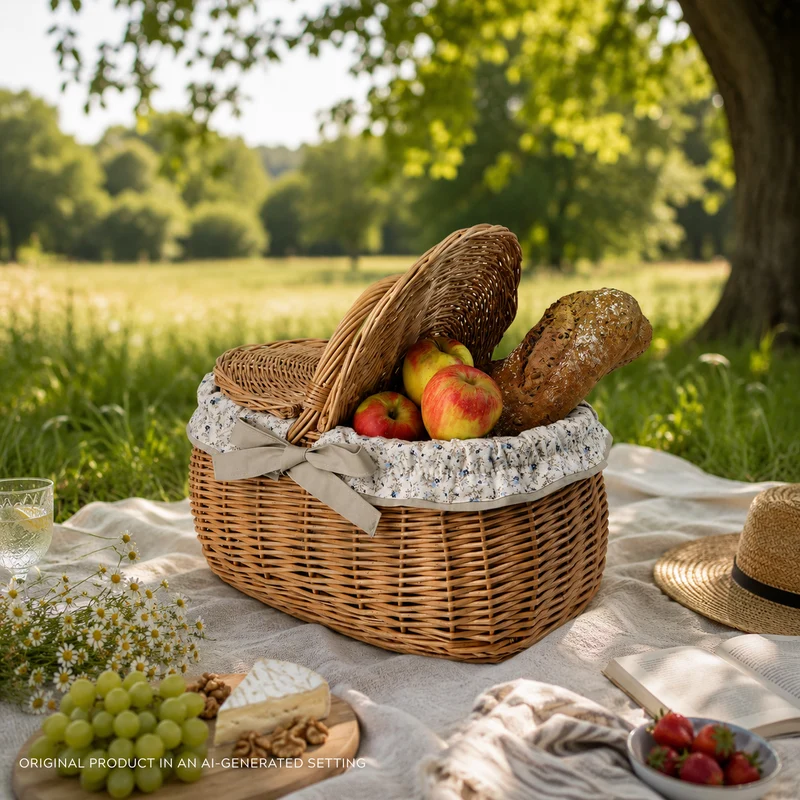 Kardia wicker picnic basket, shopping basket with lid and trim TheWickerStories