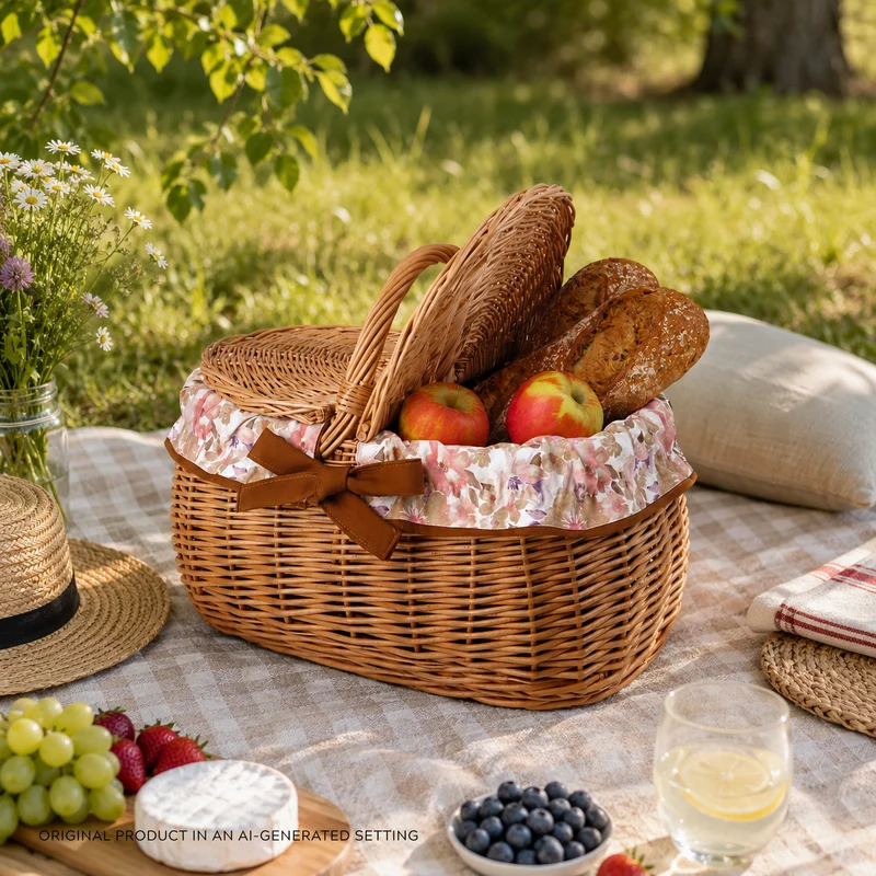 Kardia wicker picnic basket, shopping basket with lid and trim TheWickerStories