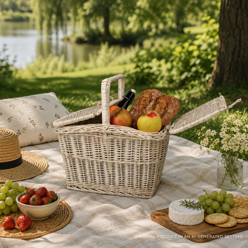 Kastulia wicker picnic basket with handle and lid, shopping basket TheWickerStories