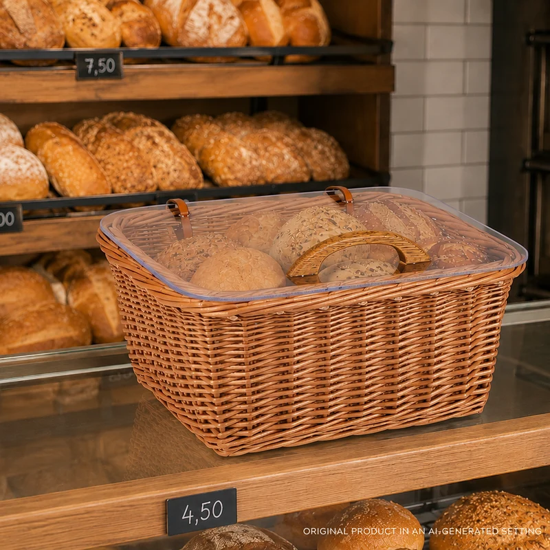 Laro wicker display basket for bread, bakery basket, bread box with lid TheWickerStories