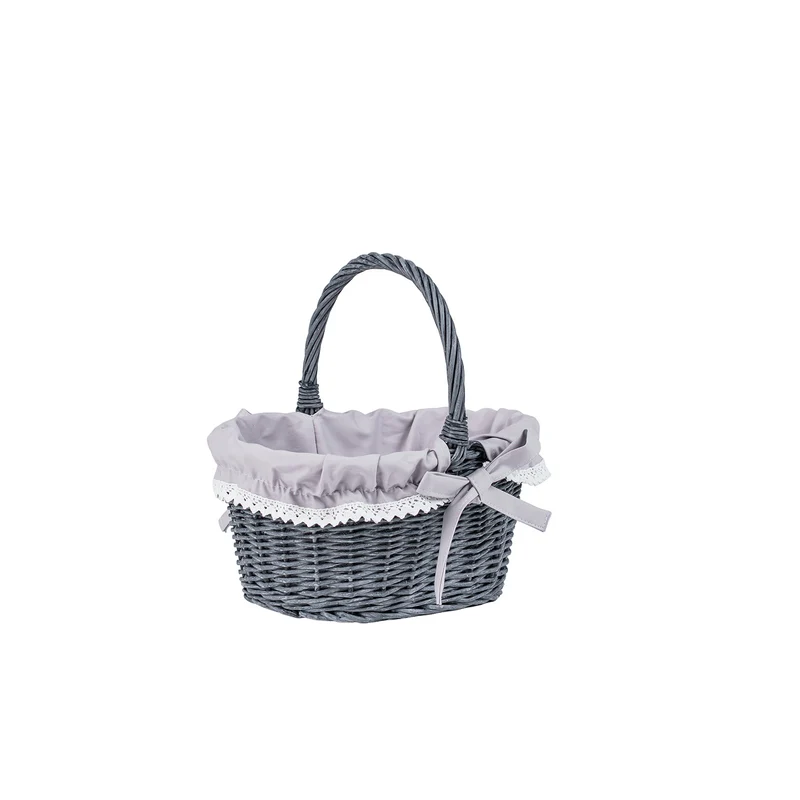 Winerissa wicker shopping basket with gray trim and handle from TheWickerStories