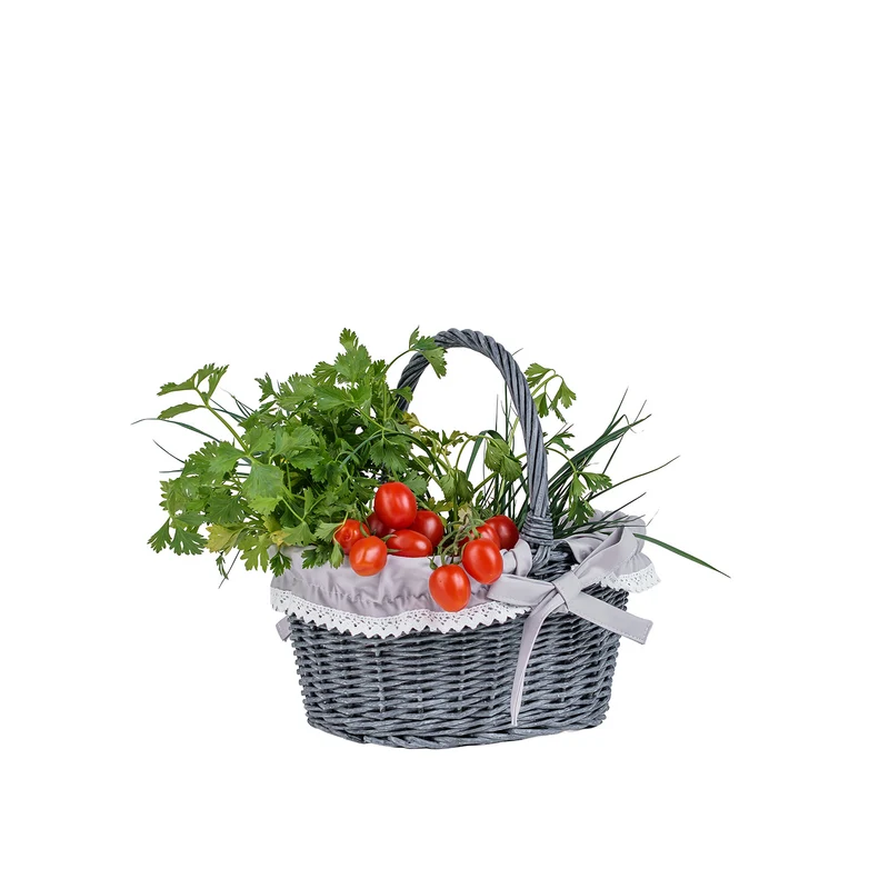 Winerissa wicker shopping basket with gray trim and handle from TheWickerStories