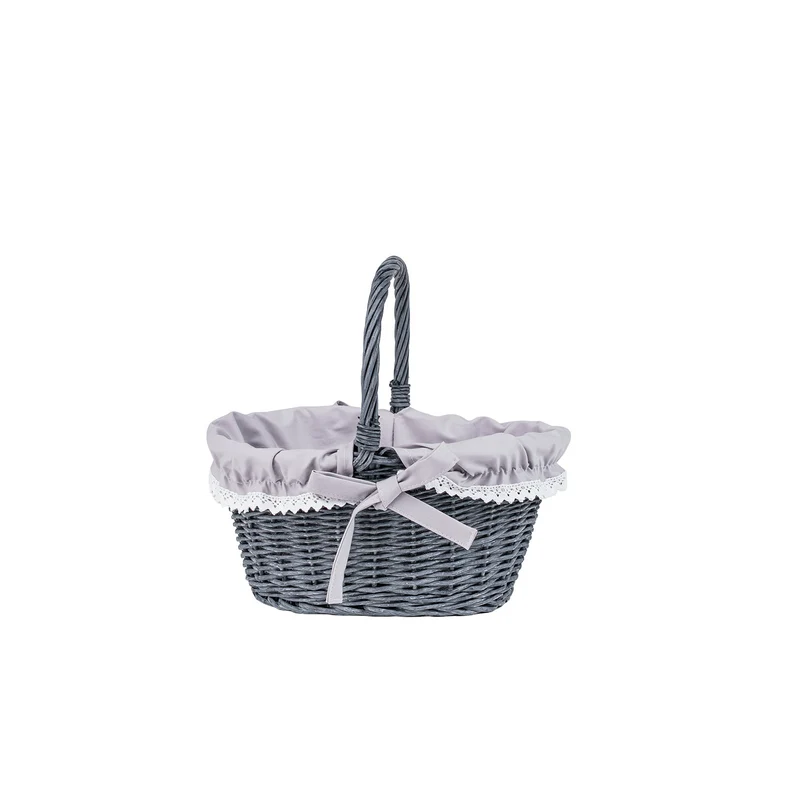 Winerissa wicker shopping basket with gray trim and handle from TheWickerStories