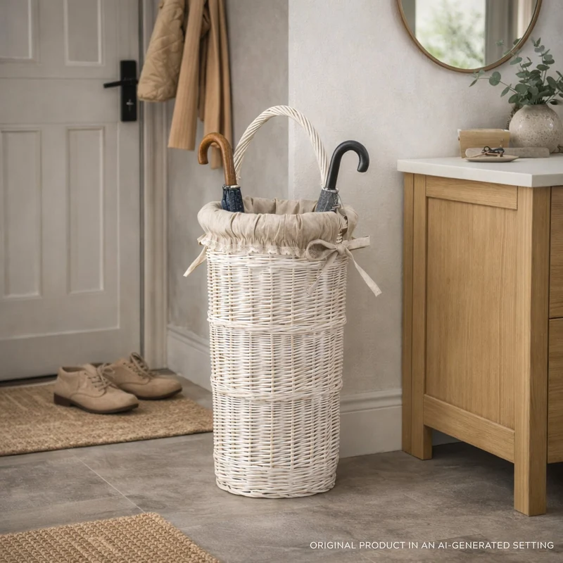 Vulpes wicker umbrella basket with beige trim TheWickerStories