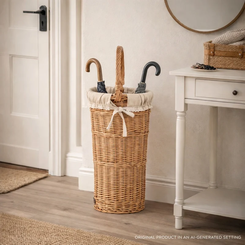 Vulpes wicker umbrella basket with beige trim TheWickerStories