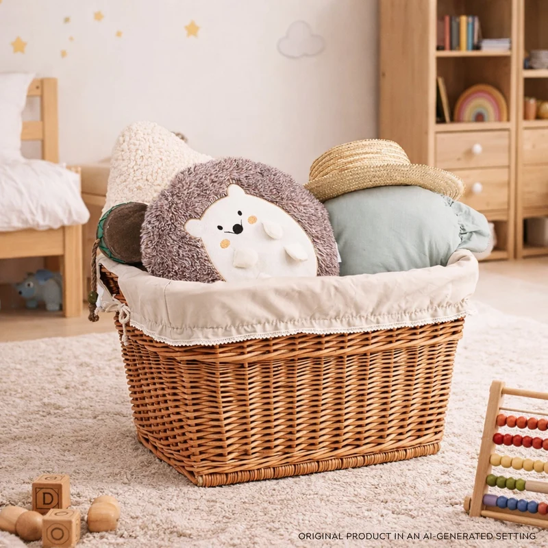 Mivella wicker storage basket with beige lining TheWickerStories