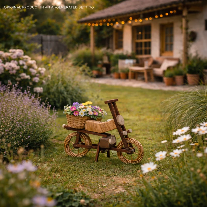 Lignum wicker decorative figurine with planter for the garden TheWickerStories