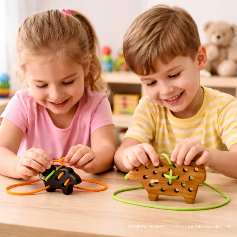 Pravia wooden sheep with lamb - children's toy, sew-on toy TheWickerStories