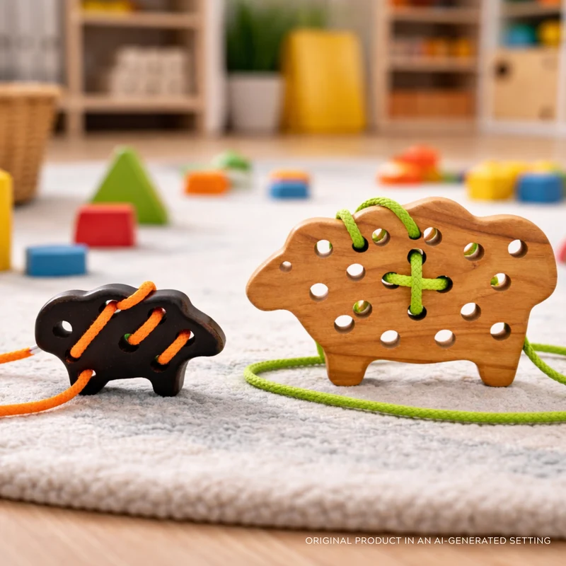 Pravia wooden sheep with lamb - children's toy, sew-on toy TheWickerStories