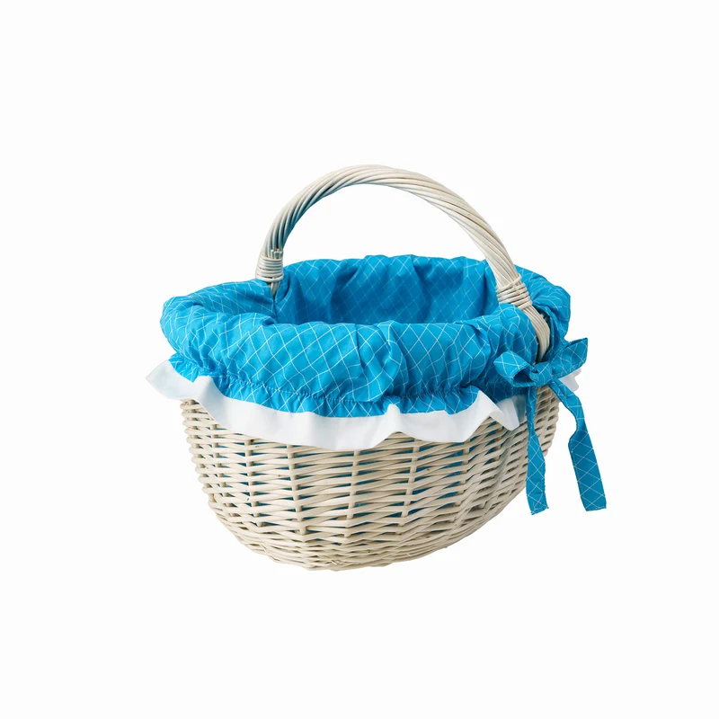 Werburga wicker shopping basket with blue trim and handle TheWickerStories