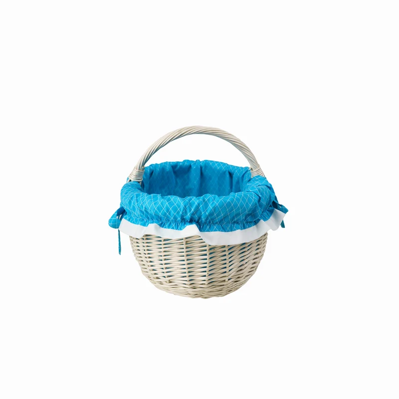 Werburga wicker shopping basket with blue trim and handle TheWickerStories