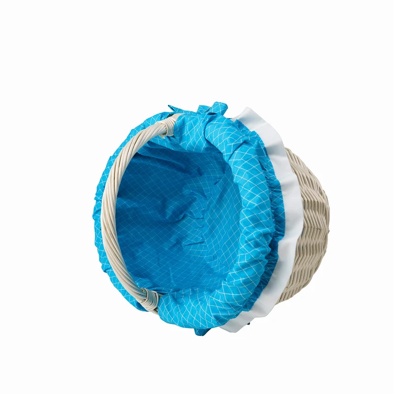 Werburga wicker shopping basket with blue trim and handle TheWickerStories