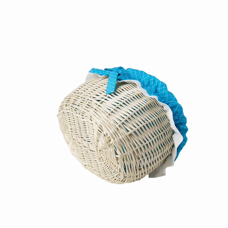 Werburga wicker shopping basket with blue trim and handle TheWickerStories