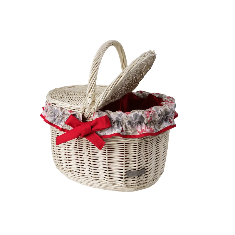 Werburga wicker shopping basket with red trim and handle TheWickerStories