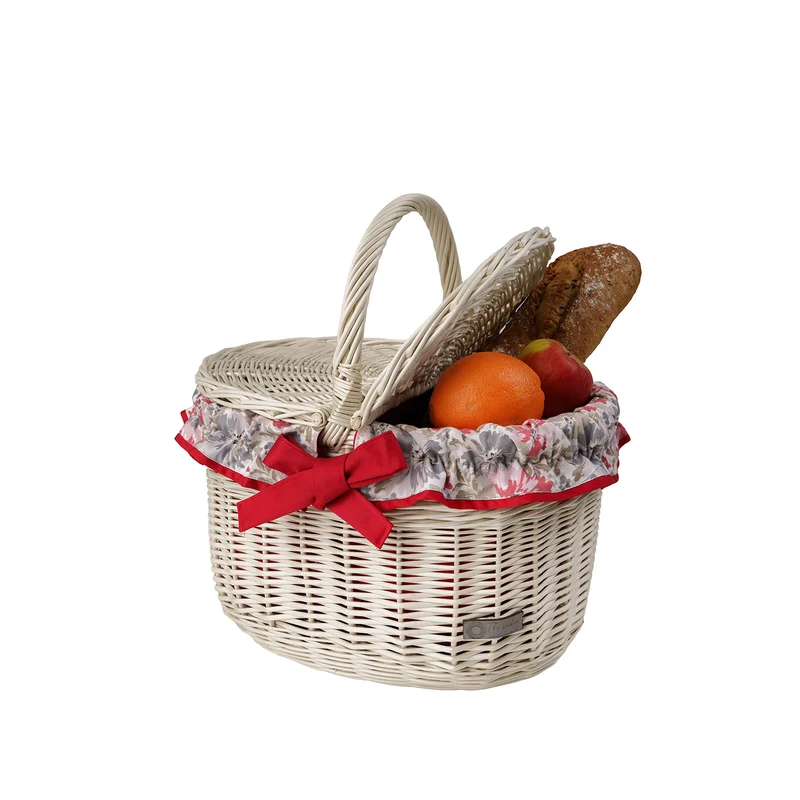 Werburga wicker shopping basket with red trim and handle TheWickerStories