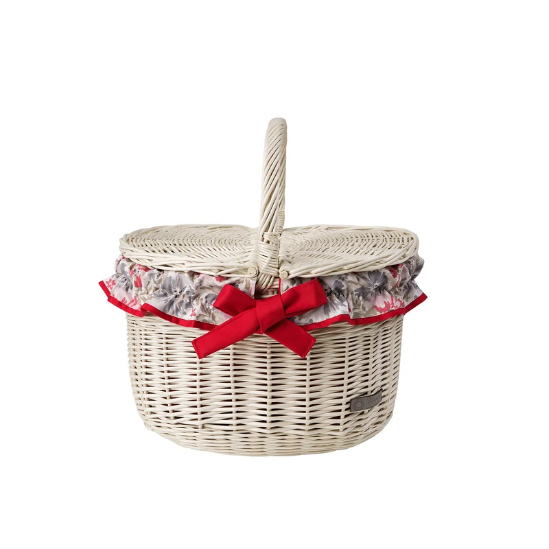 Werburga wicker shopping basket with red trim and handle TheWickerStories