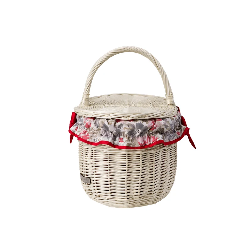 Werburga wicker shopping basket with red trim and handle TheWickerStories