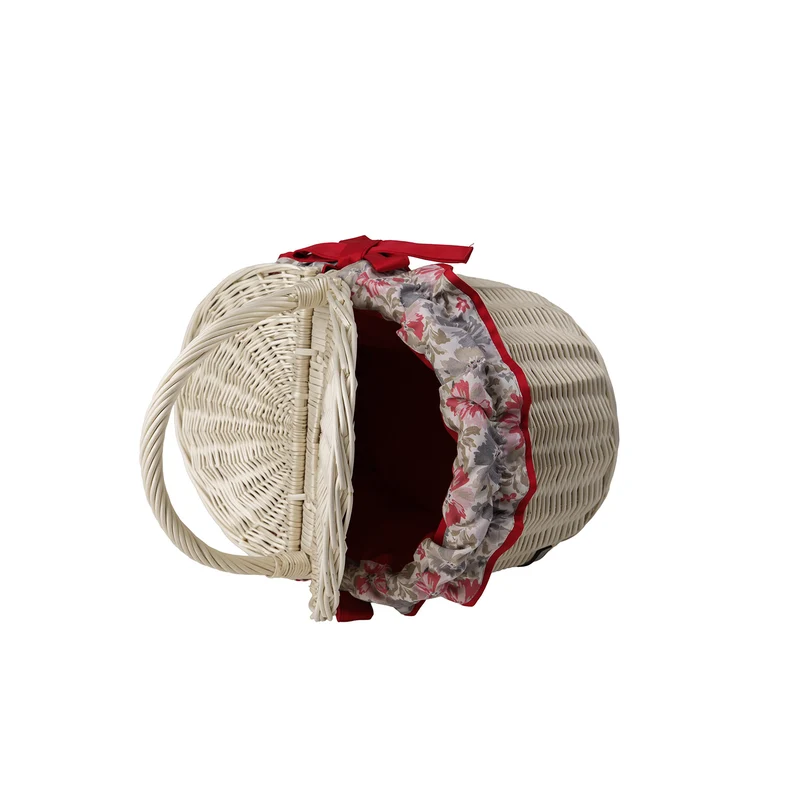Werburga wicker shopping basket with red trim and handle TheWickerStories