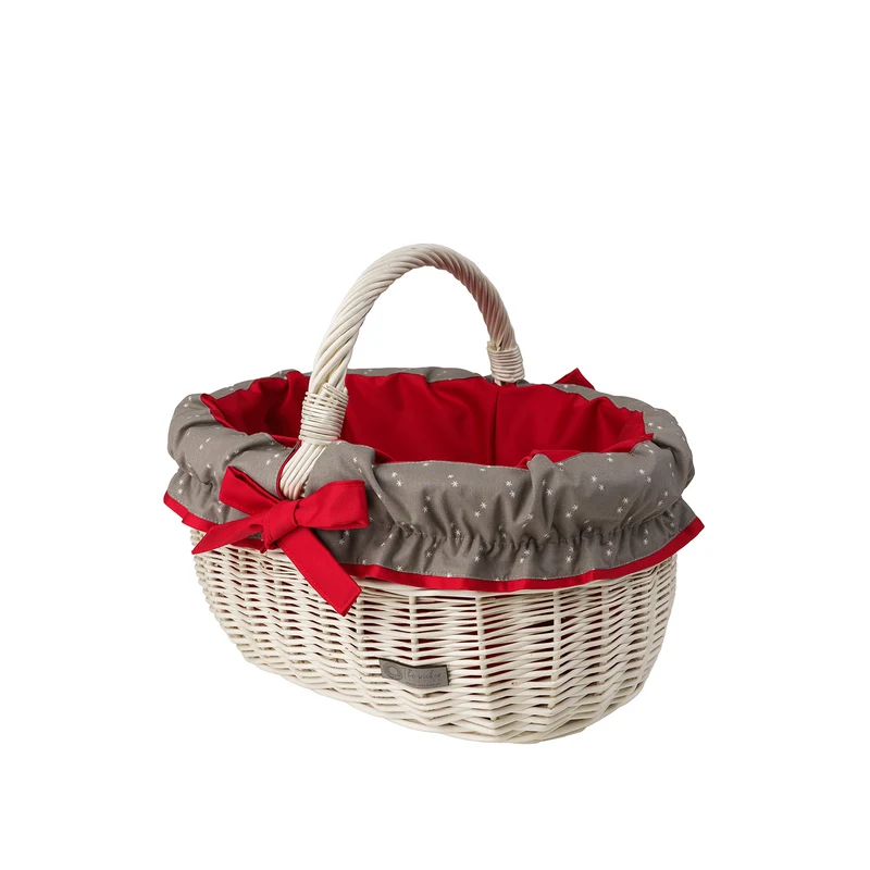 Werburga wicker shopping basket with red trim and a TheWickerStories handle
