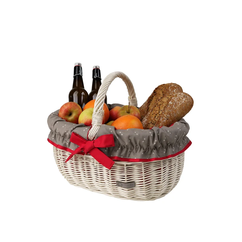Werburga wicker shopping basket with red trim and a TheWickerStories handle