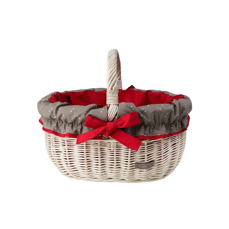 Werburga wicker shopping basket with red trim and a TheWickerStories handle