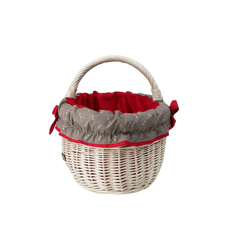 Werburga wicker shopping basket with red trim and a TheWickerStories handle