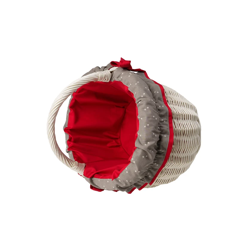 Werburga wicker shopping basket with red trim and a TheWickerStories handle