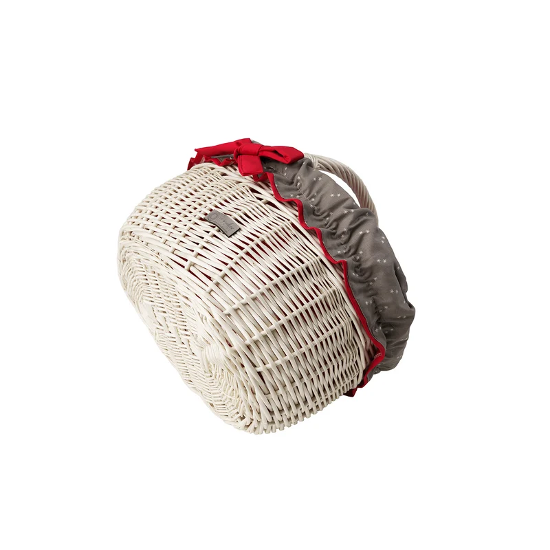 Werburga wicker shopping basket with red trim and a TheWickerStories handle
