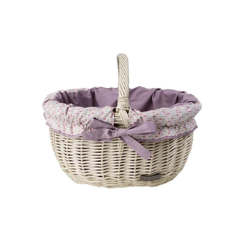 Werburga wicker shopping basket with purple trim and handle from TheWickerStories