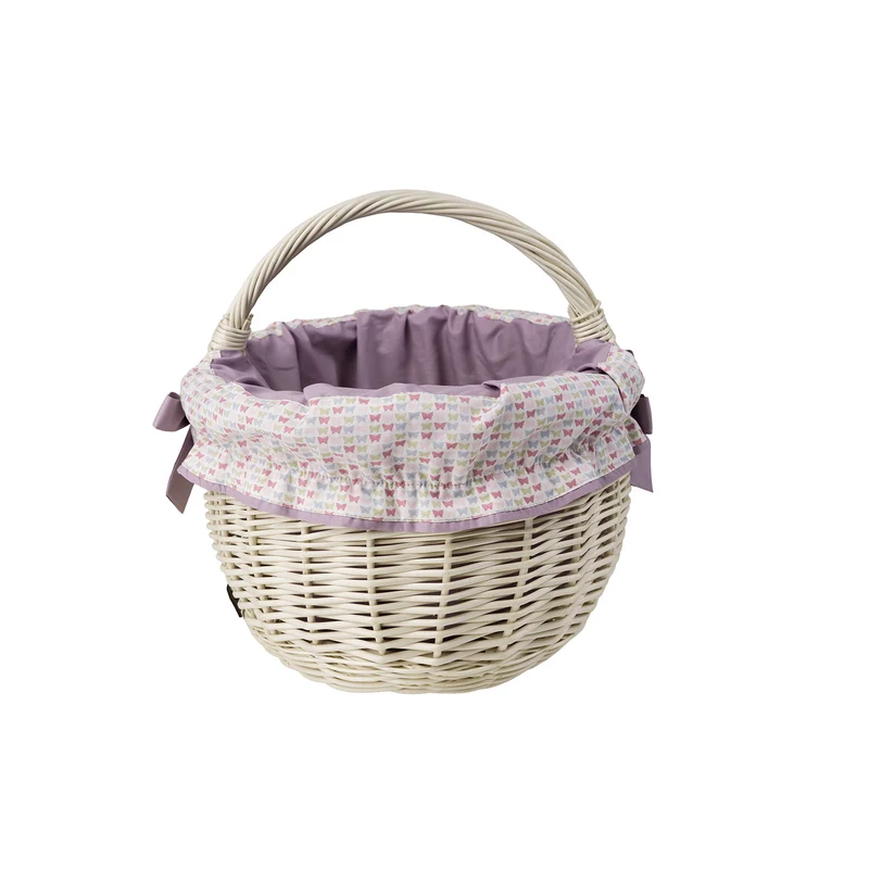Werburga wicker shopping basket with purple trim and handle from TheWickerStories