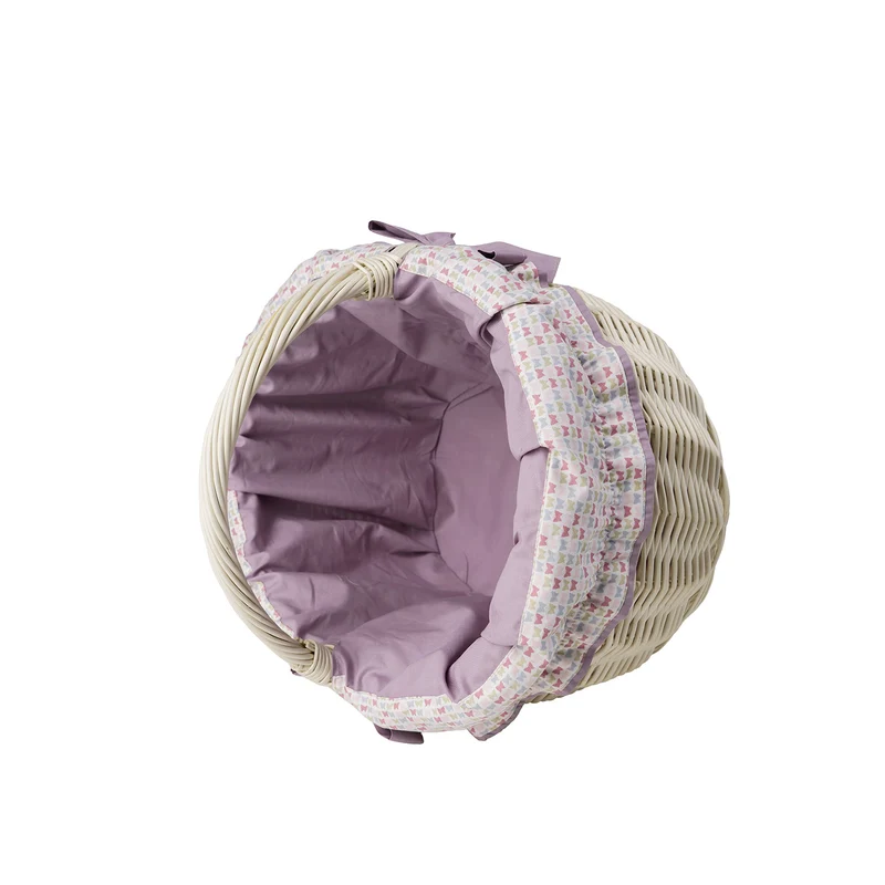 Werburga wicker shopping basket with purple trim and handle from TheWickerStories
