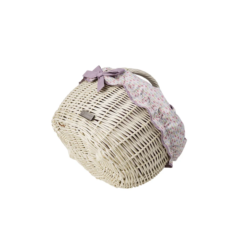 Werburga wicker shopping basket with purple trim and handle from TheWickerStories