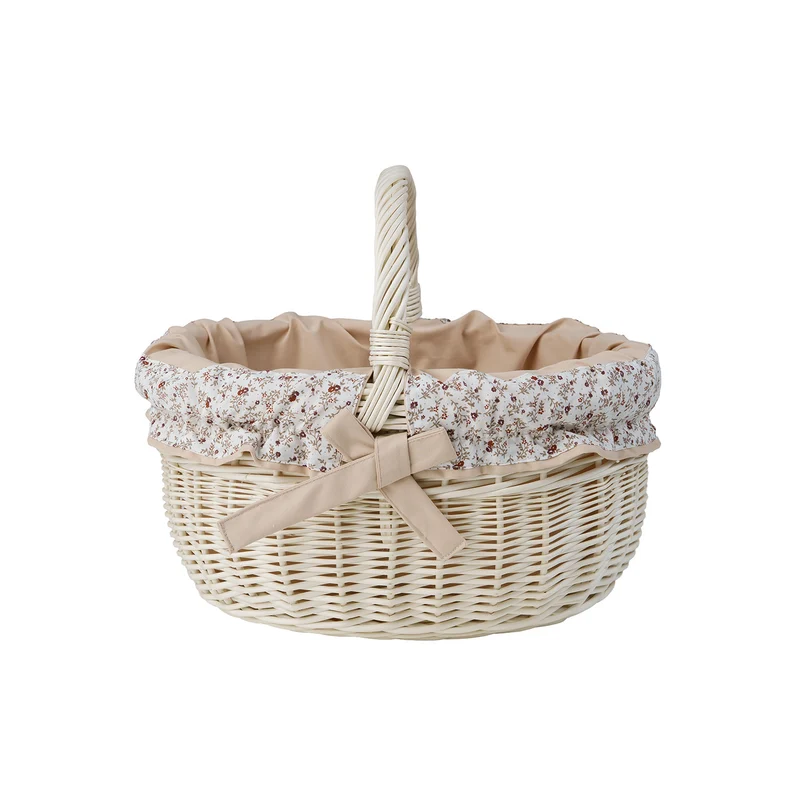 Werburga wicker shopping basket with beige trim and handle TheWickerStories